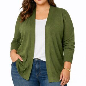 Lane Bryant Olive Green Open Front Cardigan Womens 22/24 Lightweight Knit NWT